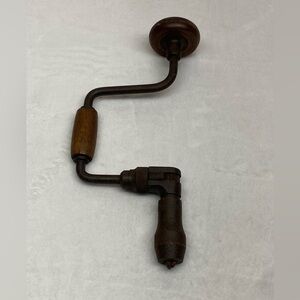 Hand Drill Reversible Ratchet Tool, Bit Brace, Vintage Wooden Tool